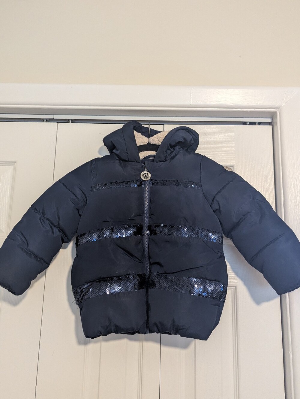 DKNY Girls Hooded Sequin Puffer Jacket Coat 4T